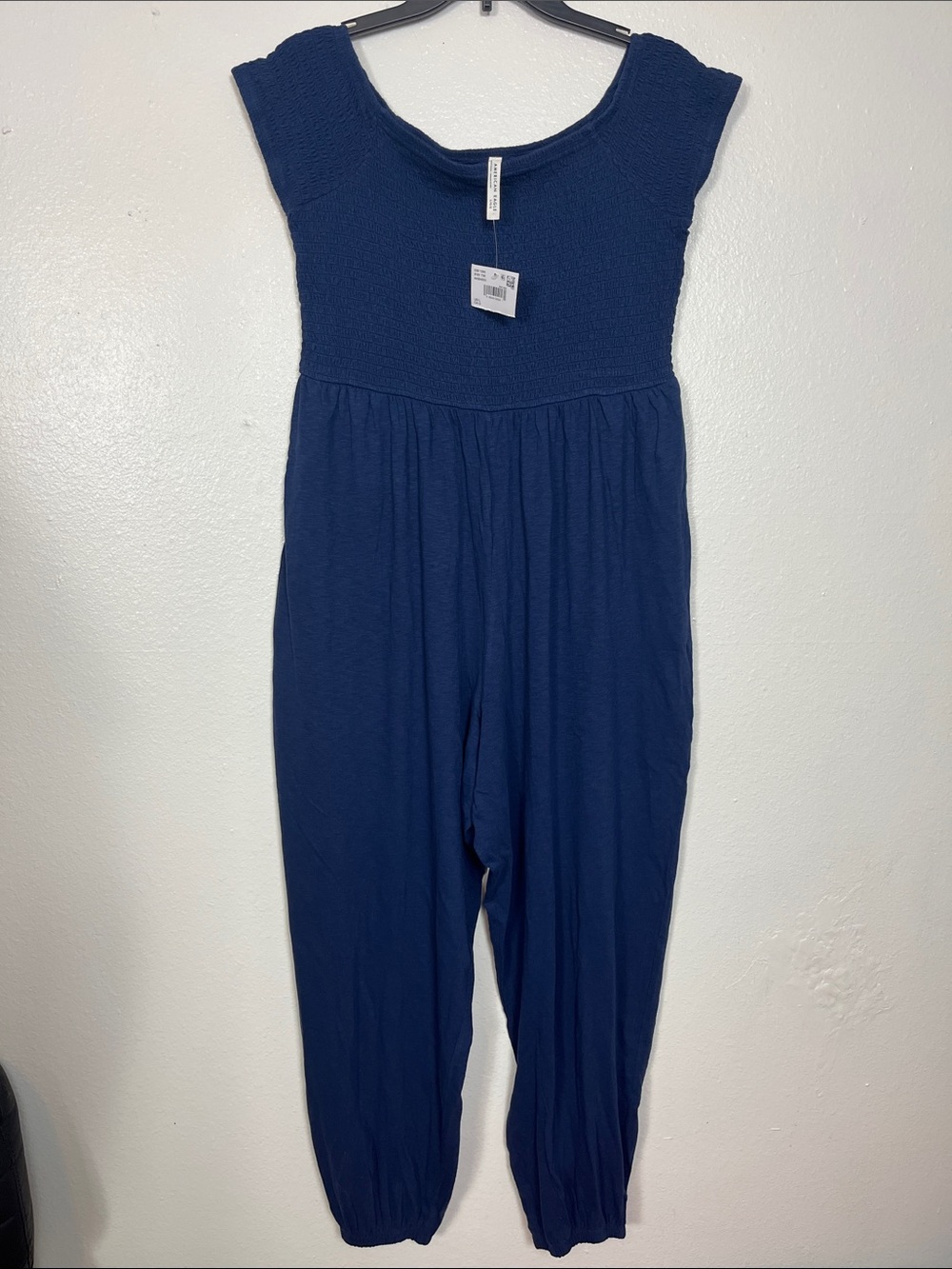 American Eagle Outfitters Navy Blue Smocked Knit Jumpsuit